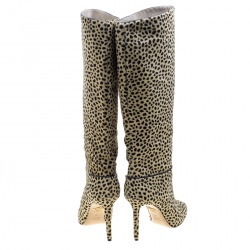 Pre Owned Charlotte Olympia Beige Leopard Print Pony Hair Corine Knee High Boots Size 40