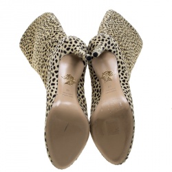 Pre Owned Charlotte Olympia Beige Leopard Print Pony Hair Corine Knee High Boots Size 40