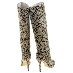 Pre Owned Charlotte Olympia Beige Leopard Print Pony Hair Corine Knee High Boots Size 36