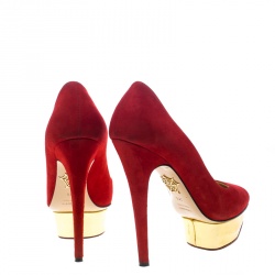 Pre Owned Charlotte Olympia Red Suede Dolly Platform Pumps Size 36.5