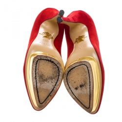 Pre Owned Charlotte Olympia Red Suede Dolly Platform Pumps Size 36.5