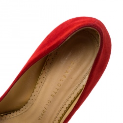 Pre Owned Charlotte Olympia Red Suede Dolly Platform Pumps Size 36.5