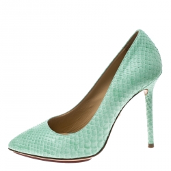 Pre Owned حذاء كعب عالي شارلوت أوليمبيا مونرو جلد ثعبان أخضر فاتح مقاس 36