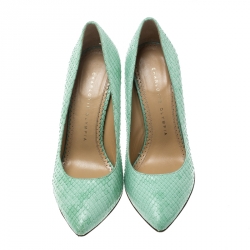 Pre Owned حذاء كعب عالي شارلوت أوليمبيا مونرو جلد ثعبان أخضر فاتح مقاس 36