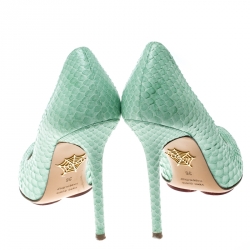 Pre Owned حذاء كعب عالي شارلوت أوليمبيا مونرو جلد ثعبان أخضر فاتح مقاس 36