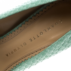 Pre Owned حذاء كعب عالي شارلوت أوليمبيا مونرو جلد ثعبان أخضر فاتح مقاس 36