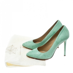 Pre Owned حذاء كعب عالي شارلوت أوليمبيا مونرو جلد ثعبان أخضر فاتح مقاس 36