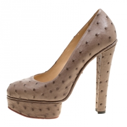 Pre Owned حذاء كعب مرتفع شارلوت أوليمبيا جريتا نعل سميك جلد نعام أزرق مقاس 39