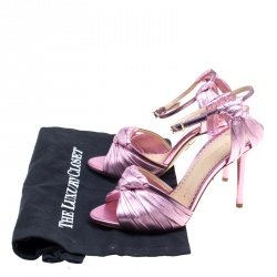 Pre Owned صندل شارلوت أوليمبيا سير كاحل برودواي جلد مكشكش وردي ميتالك مقاس 36