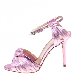 Pre Owned صندل شارلوت أوليمبيا سير كاحل برودواي جلد مكشكش وردي ميتالك مقاس 36