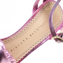 Pre Owned صندل شارلوت أوليمبيا سير كاحل برودواي جلد مكشكش وردي ميتالك مقاس 36