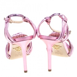 Pre Owned صندل شارلوت أوليمبيا سير كاحل برودواي جلد مكشكش وردي ميتالك مقاس 36