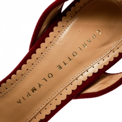 Pre Owned Charlotte Olympia Red Suede Orbital Pomeline Peep Toe Ankle Strap Sandals Size 39