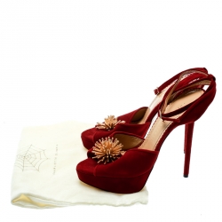 Pre Owned Charlotte Olympia Red Suede Orbital Pomeline Peep Toe Ankle Strap Sandals Size 39