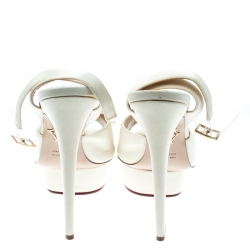 Pre Owned Charlotte Olympia Cream Satin Serena Bow Ankle Strap Platform Sandals Size 41