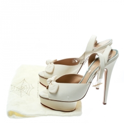Pre Owned Charlotte Olympia Cream Satin Serena Bow Ankle Strap Platform Sandals Size 41