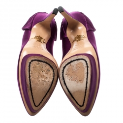 Pre Owned Charlotte Olympia Purple Paloma Fan-pleat Satin Pumps Size 36.5