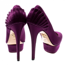 Pre Owned Charlotte Olympia Purple Paloma Fan-pleat Satin Pumps Size 36.5