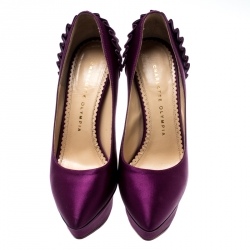Pre Owned Charlotte Olympia Purple Paloma Fan-pleat Satin Pumps Size 36.5