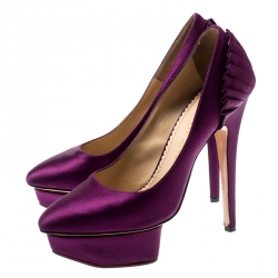 Pre Owned Charlotte Olympia Purple Paloma Fan-pleat Satin Pumps Size 36.5