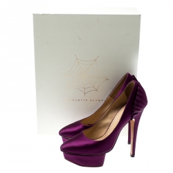 Pre Owned Charlotte Olympia Purple Paloma Fan-pleat Satin Pumps Size 36.5