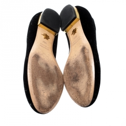 Charlotte Olympia Black Velvet Kitty Smoking Slippers Size 36.5
