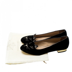 Charlotte Olympia Black Velvet Kitty Smoking Slippers Size 36.5
