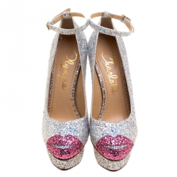 Pre Owned حذاء كعب عالي شارلوت أوليمبيا نعل سميك سيور كاحل كيس مي دولوريز! غليتر فضية مقاس 40