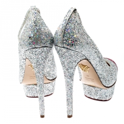 Pre Owned حذاء كعب عالي شارلوت أوليمبيا نعل سميك سيور كاحل كيس مي دولوريز! غليتر فضية مقاس 40