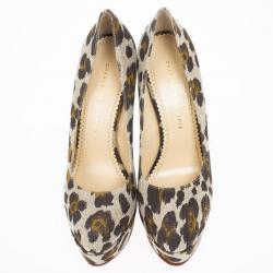 Pre Owned Charlotte Olympia Greta Leopard Print Canvas Platform Pumps Size 41