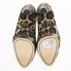 Pre Owned Charlotte Olympia Greta Leopard Print Canvas Platform Pumps Size 41