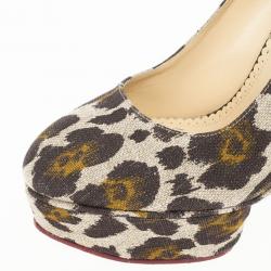 Pre Owned Charlotte Olympia Greta Leopard Print Canvas Platform Pumps Size 41