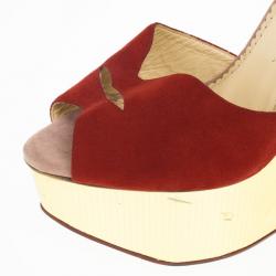 Charlotte Olympia Red Suede Pucker Up Platform Ankle Strap Wedge Sandals Size 40 