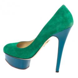 Pre Owned Charlotte Olympia Green Suede Dolly Platform Pumps Size 38