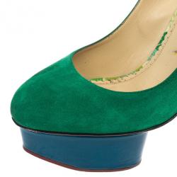 Pre Owned Charlotte Olympia Green Suede Dolly Platform Pumps Size 38
