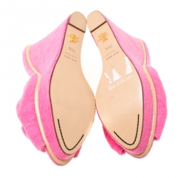 مملوكة مسبقًا Charlotte Olympia Pink Terry Cloth Jayne Wedge Slides Size 39.5