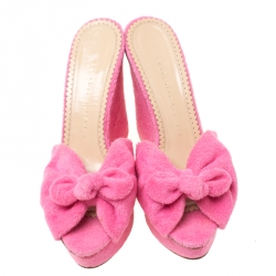 مملوكة مسبقًا Charlotte Olympia Pink Terry Cloth Jayne Wedge Slides Size 39.5