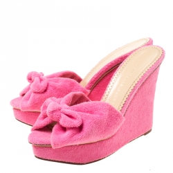 مملوكة مسبقًا Charlotte Olympia Pink Terry Cloth Jayne Wedge Slides Size 39.5