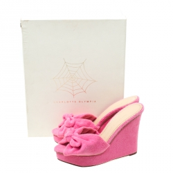 مملوكة مسبقًا Charlotte Olympia Pink Terry Cloth Jayne Wedge Slides Size 39.5