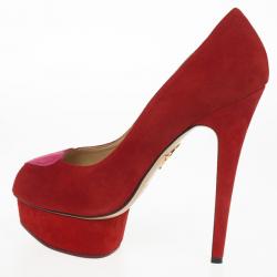 Pre Owned Charlotte Olympia Red Suede Delphine Heart Detail Platform Pumps Size 40