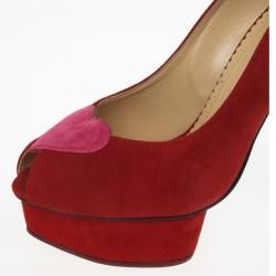 Pre Owned Charlotte Olympia Red Suede Delphine Heart Detail Platform Pumps Size 40