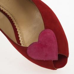 Pre Owned Charlotte Olympia Red Suede Delphine Heart Detail Platform Pumps Size 40