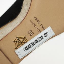 Pre Owned Charlotte Olympia Carmen Black Canvas Espadrilles Wedge Pumps Size 36
