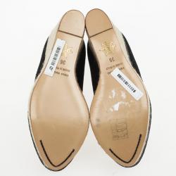 Pre Owned Charlotte Olympia Carmen Black Canvas Espadrilles Wedge Pumps Size 36