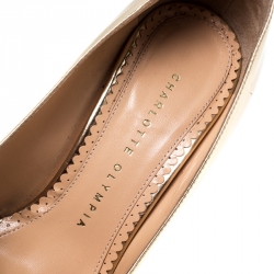 Pre Owned Charlotte Olympia Gold Patent Leather Monroe Pointed Toe Pumps Size 36.5