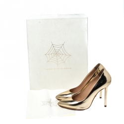 Pre Owned Charlotte Olympia Gold Patent Leather Monroe Pointed Toe Pumps Size 36.5