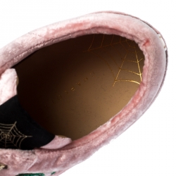 Pre Owned Charlotte Olympia Pink/Green Flamingo Velvet Work It Sneakers Size 40