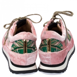 Pre Owned Charlotte Olympia Pink/Green Flamingo Velvet Work It Sneakers Size 40
