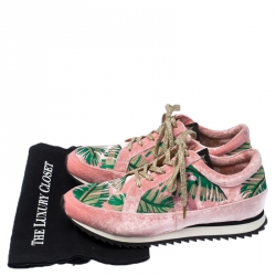 Pre Owned Charlotte Olympia Pink/Green Flamingo Velvet Work It Sneakers Size 40
