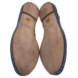 Pre Owned Charlotte Olympia Blue Velvet Kitty Slip On Loafers Size 38